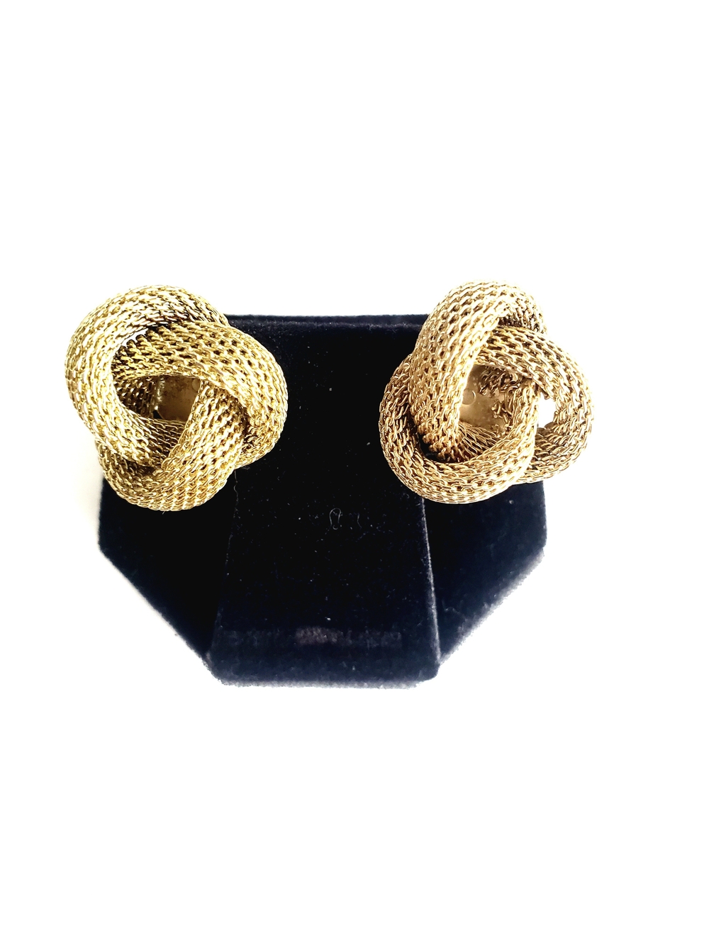 Gold Knot Mesh Clip-On Earrings - Vintage